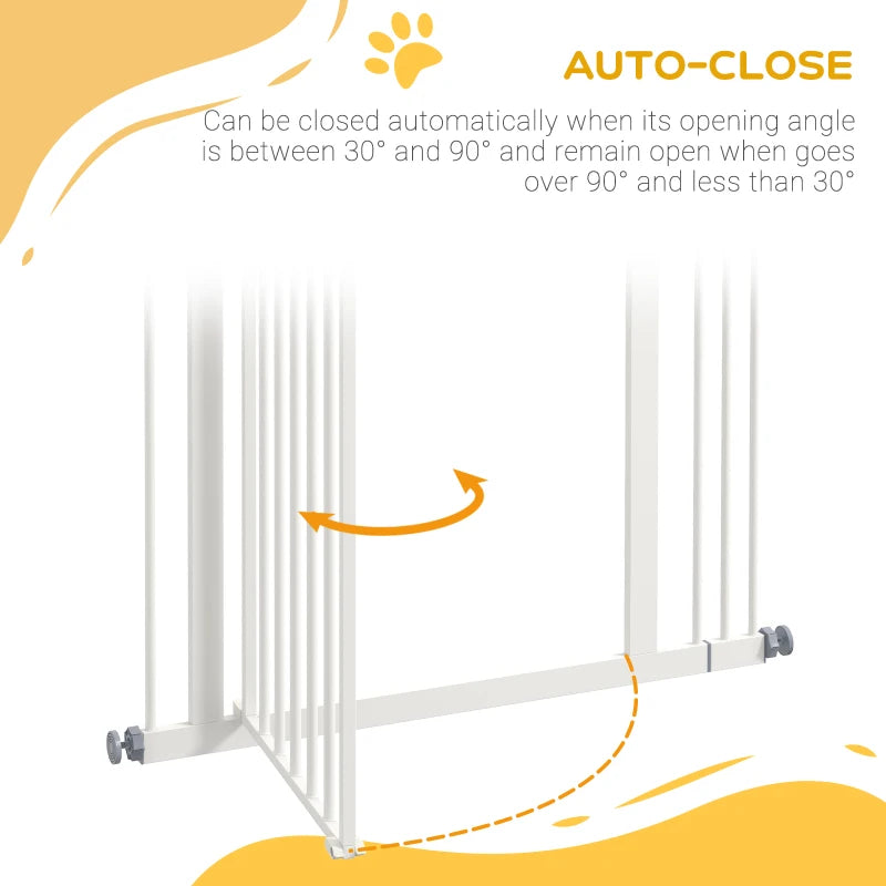 Extra Tall Dog Gate with Door, Pressure Fit, Auto Close, Double Locking for Doorways Hallways Stairs, 29"-34", White