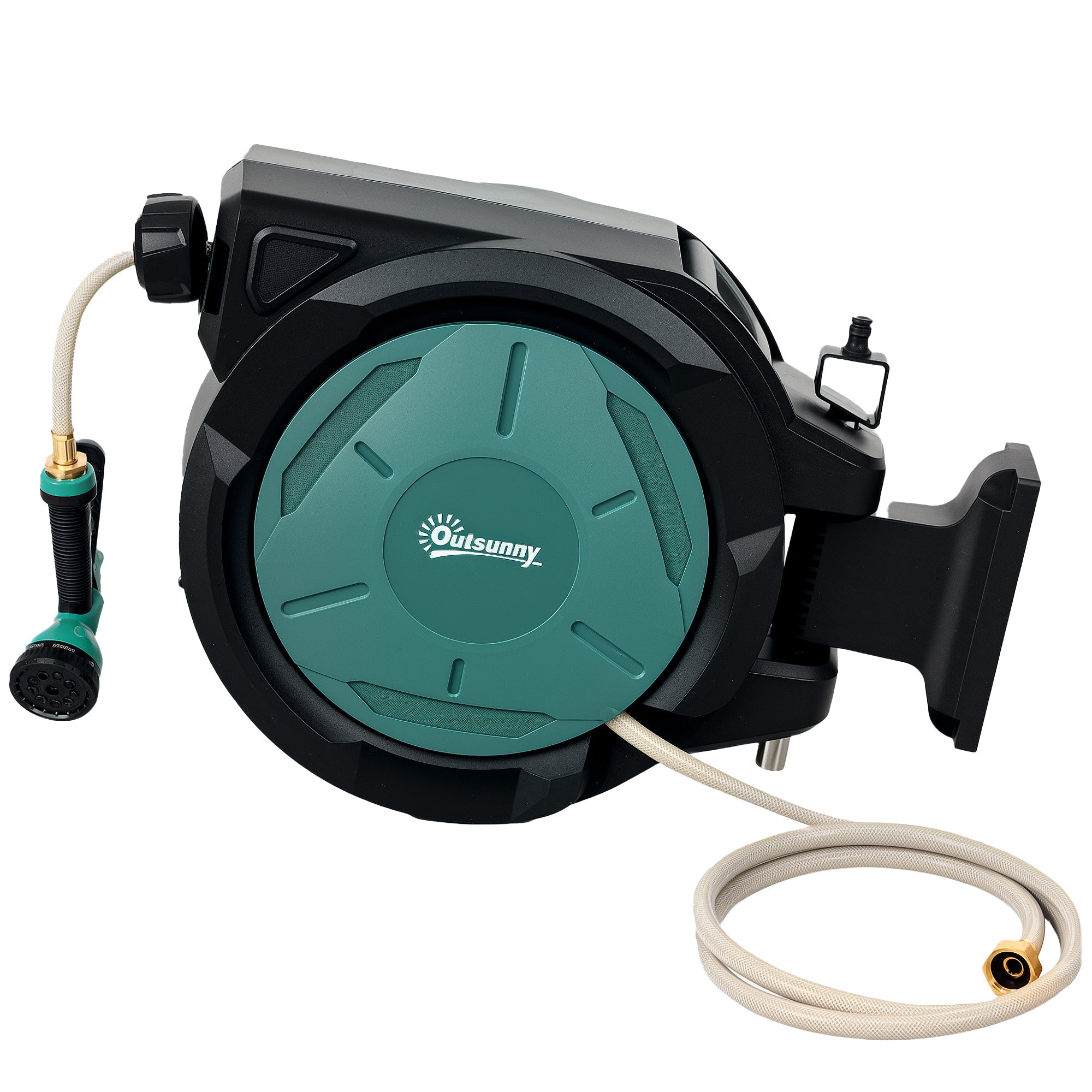 Outsunny 1/2 in x 65ft Wall Mounted Garden Hose Reel, Retractable Water Hose Reel with Auto Rewind, Any Length Lock, Blue 