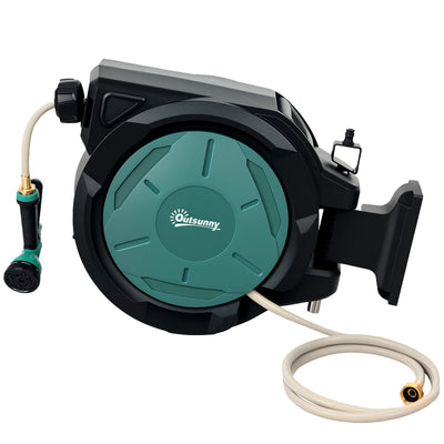 Outsunny 1/2 in x 65ft Wall Mounted Garden Hose Reel, Retractable Water Hose Reel with Auto Rewind, Any Length Lock, Blue 