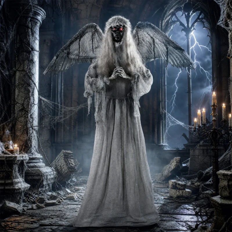 63.8" Animated Crying Angel Halloween Decoration with Light-Up Eyes, Sound & Touch Activation