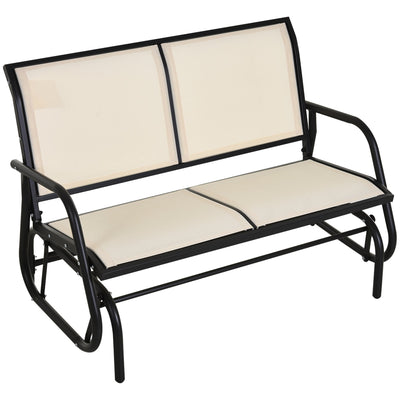 Outsunny Patio Double Glider Outdoor Steel Sling Fabric Gliding Bench Garden Swing Chair Heavy-Duty Porch Rocker Garden Loveseat Cream 