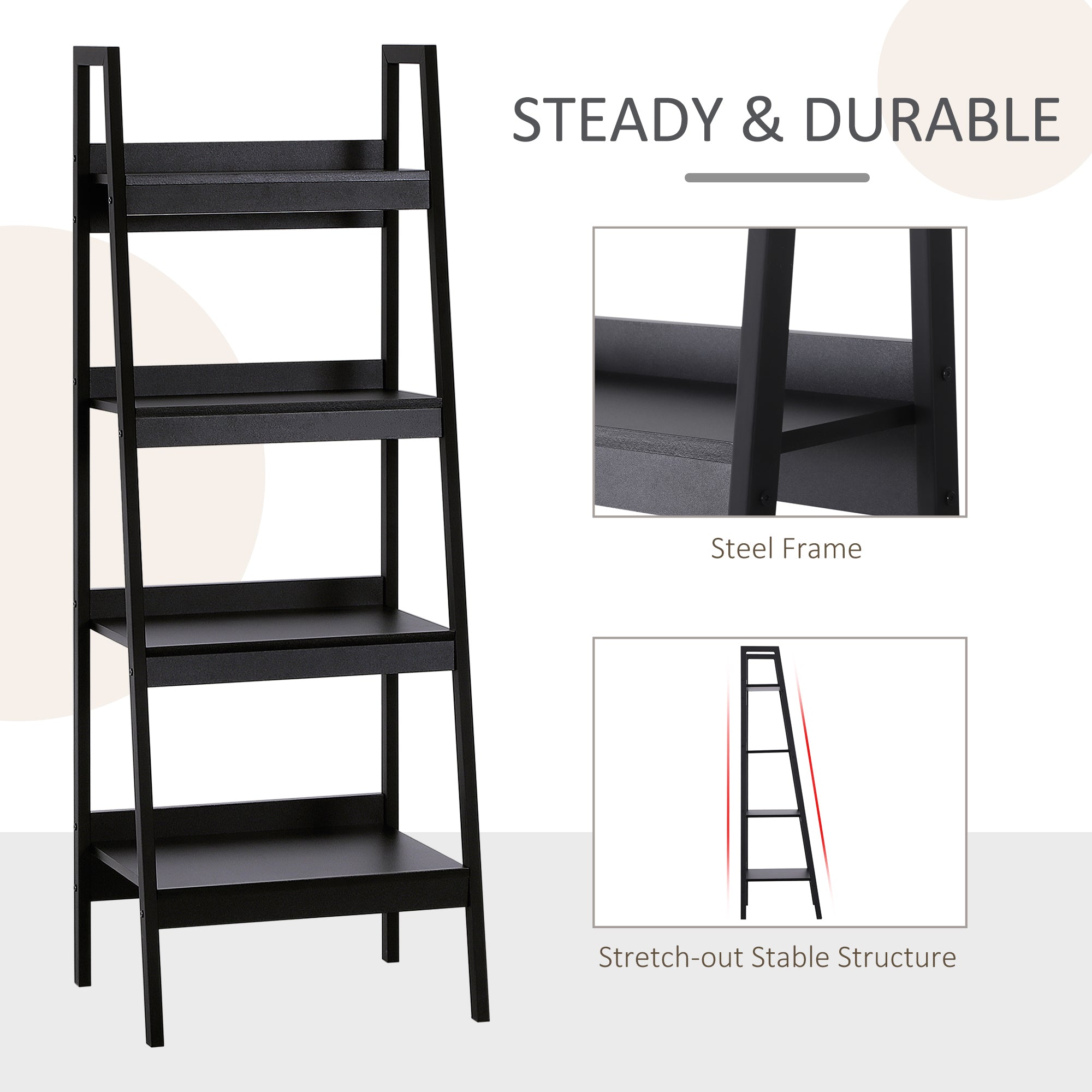 HOMCOM 4 Tier Ladder Shelf Bookcase Set of 2 Display Rack Storage Shelving Unit Flower Plant Stand Multi-Use Black 