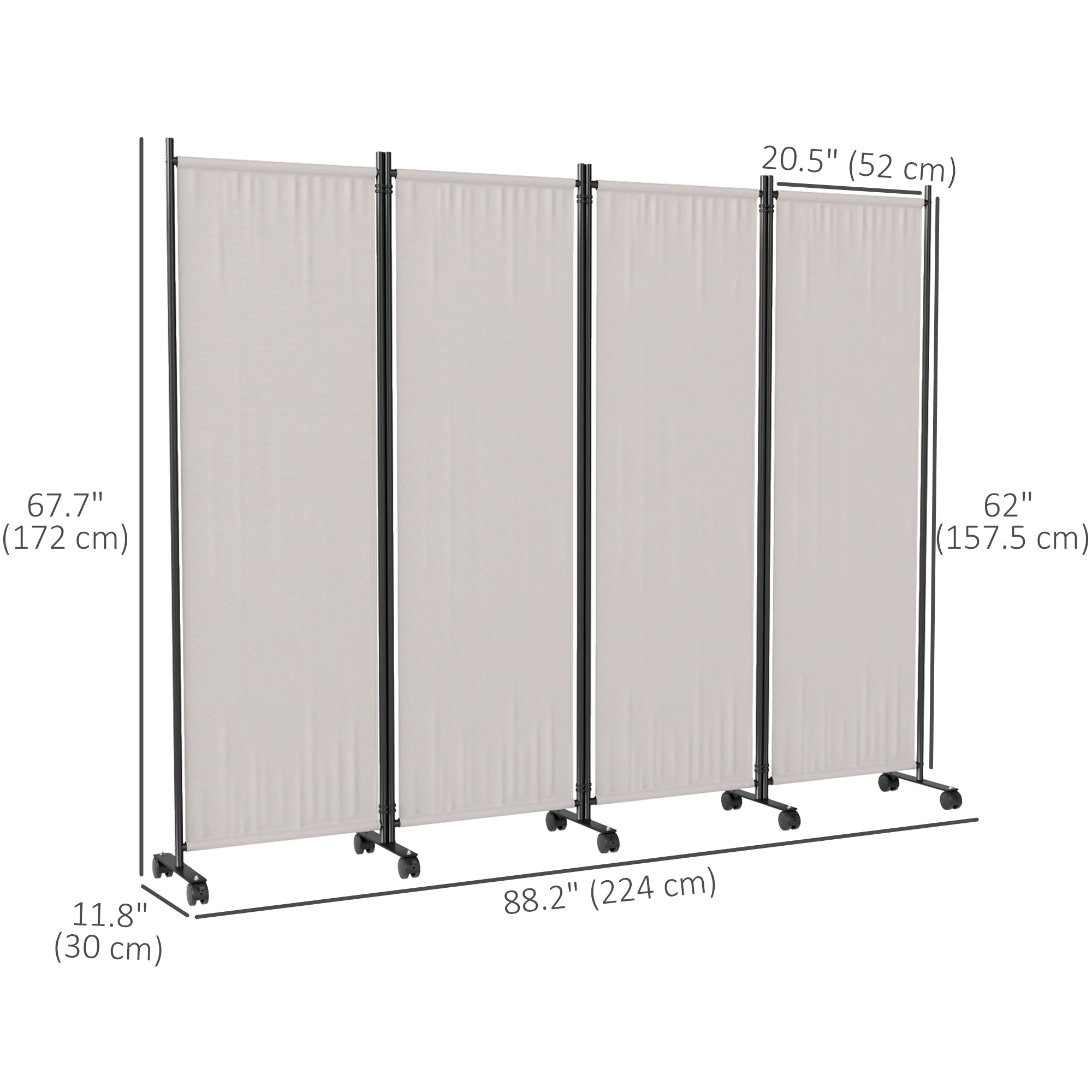 Outsunny Folding Room Divider with Castor Wheels, Rolling Privacy Screen for Patio Backyard Pool Hot Tub, 5.6ft Tall 
