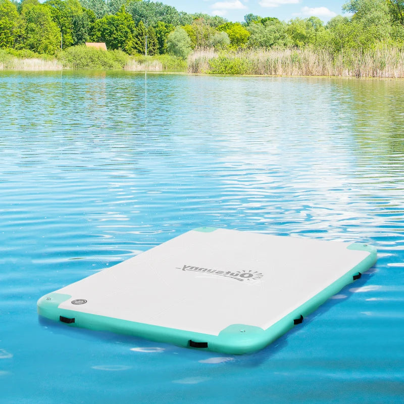 8' x 6' Water Floating Dock, Rafting Inflatable Island with Air Pump and Backpack for Pool, Beach, Ocean, Blue & Green
