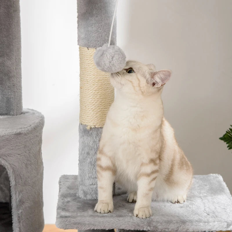 94"-102" Huge Cat Tree Ceiling High Cat Condo Scratching Post Activity Center Multi-Level Play House Light Grey