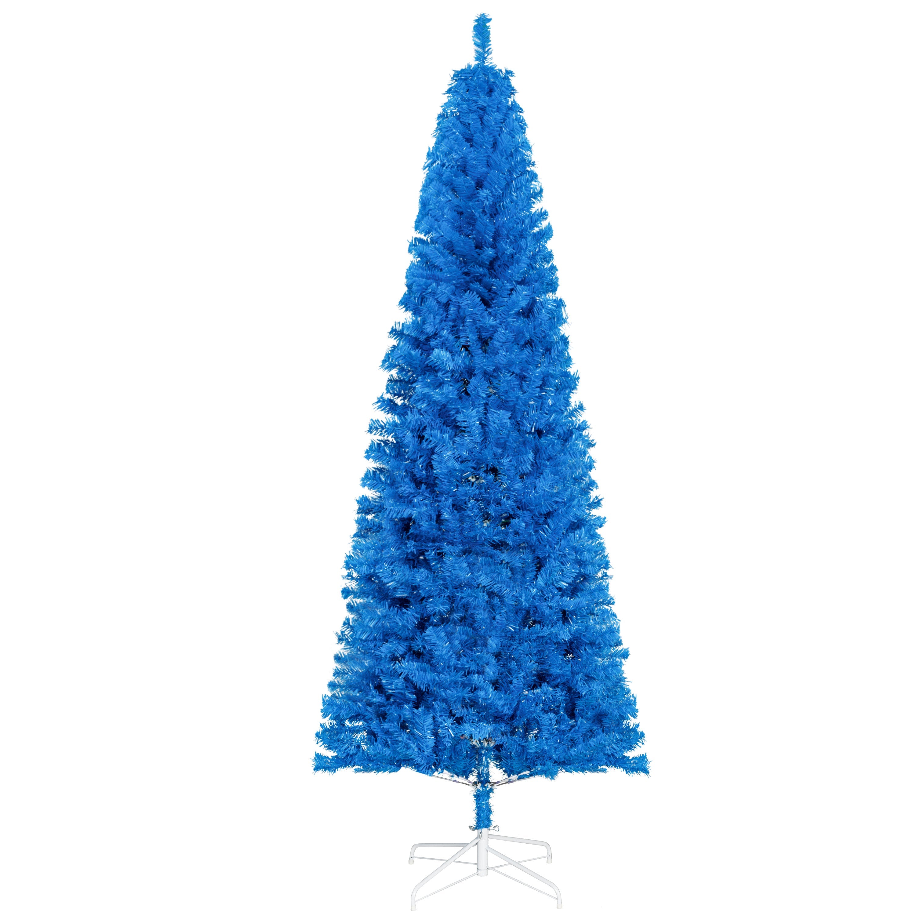 HOMCOM 7FT Pencil Christmas Tree, Artificial Christmas Tree with Automatic Open for Home Party, Blue 
