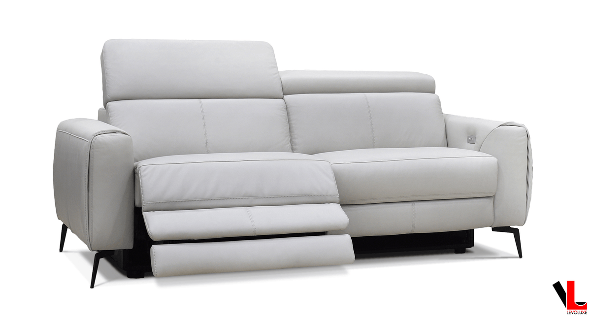 Lennox 81" Power Reclining Sofa with Adjustable Headrest in Light Grey Leather Match