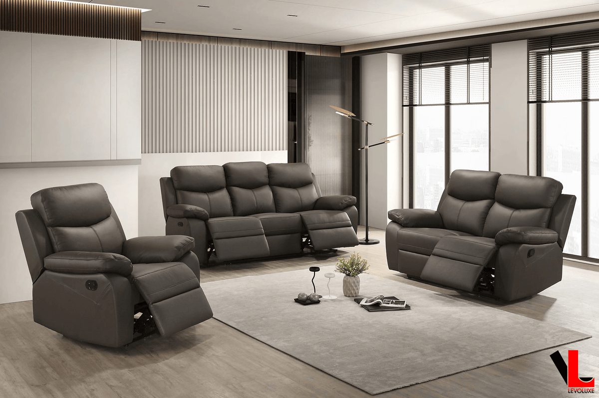 Aveon 3 Piece Pillow Top Arm Reclining Sofa, Loveseat and Chair Set in Leather Match - Available in 3 Colours