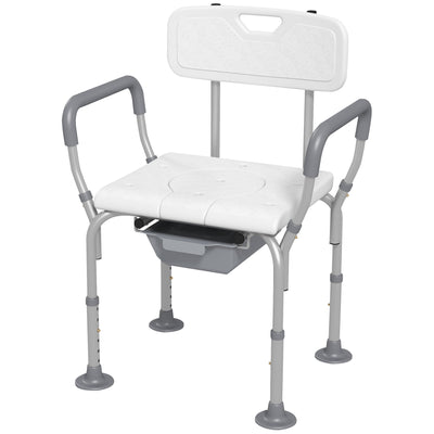 HOMCOM 3-in-1 Shower Chair with Back, Adjustable Bedside Commode, Raised Toilet Seat w/ Rubber Foot Pad for Seniors, Disabled 