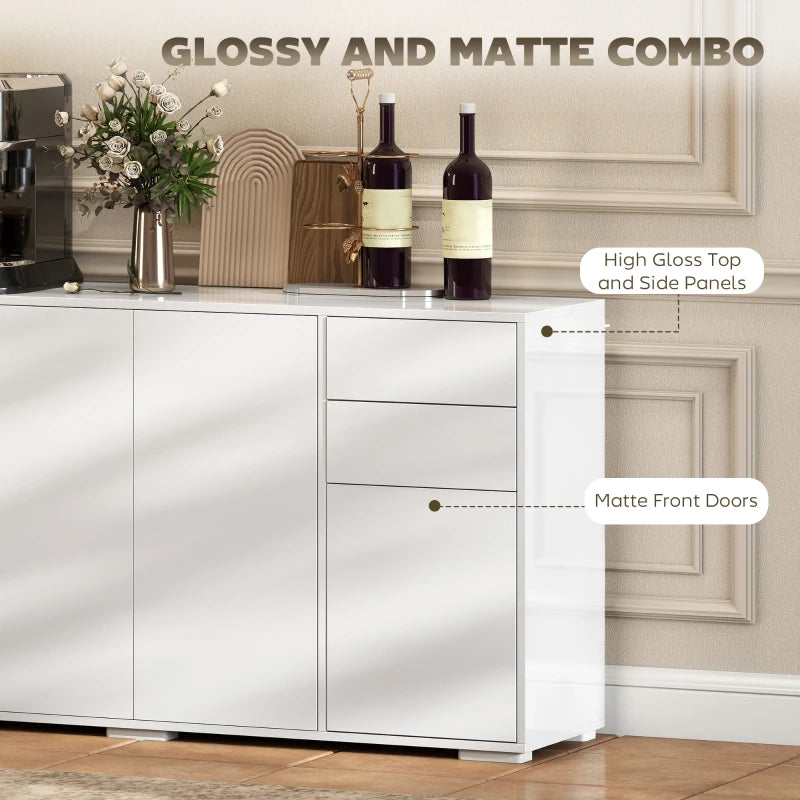 Kitchen Sideboard Storage Cabinet, Modern Coffee Bar Cabinet with Push-Open Design and 2 Drawers, Adjustable Shelving for Living Room, White