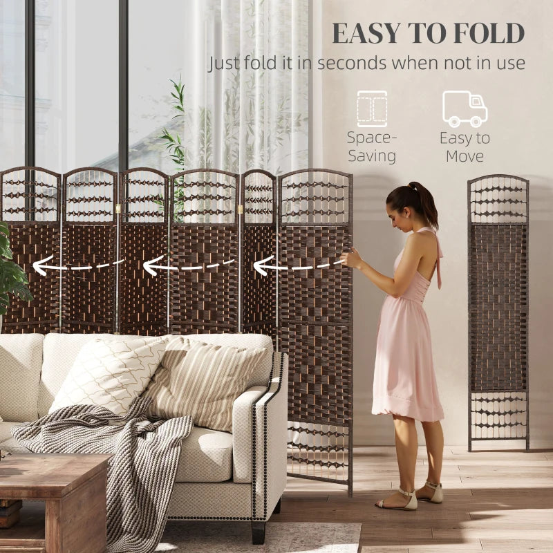 8 Panel Folding Room Divider, Portable Privacy Screen, Wave Fiber Room Partition for Home Office, Brown