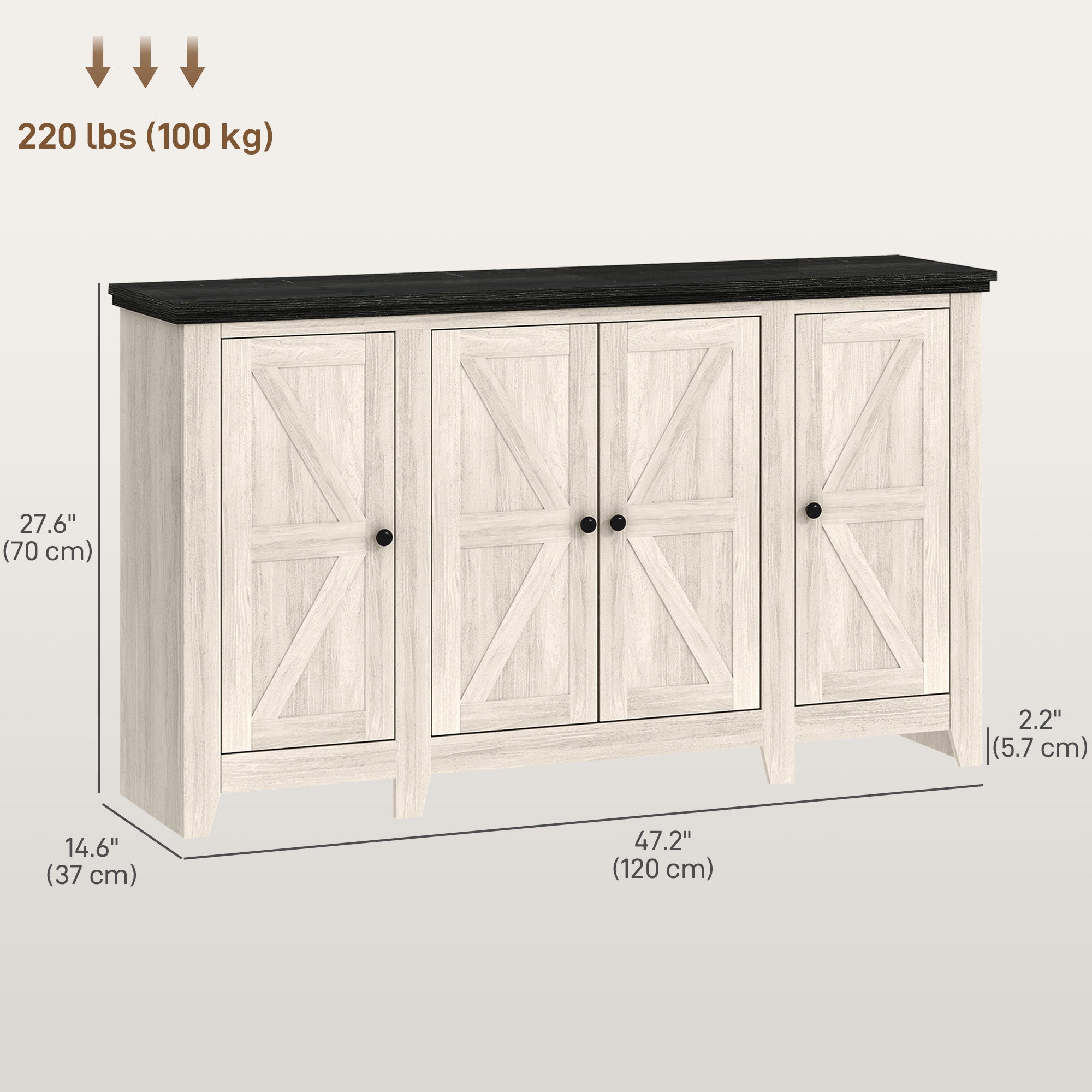 HOMCOM Rustic Sideboard, Buffet Cabinet with Adjustable Shelves for Living Room, Dining Room, Entryway, White Wood Grain 
