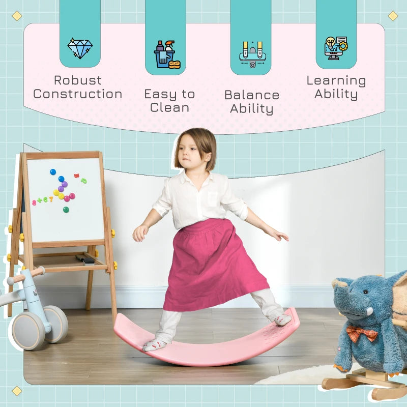 Qaba 32.3" Balance Board, Wobble Board Kids Curvy Rocker Board, Ended Preschool Learning Montessori Waldorf Toy, Pink