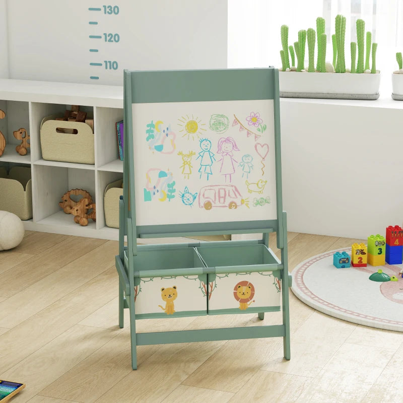 Qaba Art Easel for Kids, Double-Sided Whiteboard & Chalkboard with Paper Roll, 2 Storage Boxes, Gift for Boys, Girls, Green