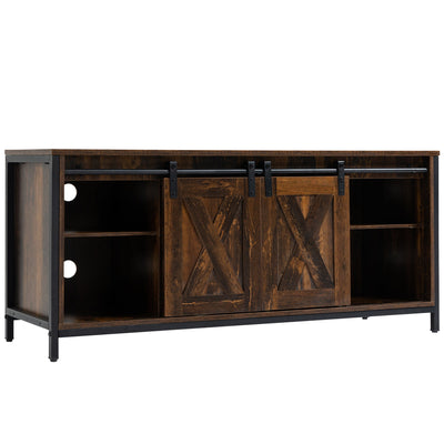 HOMCOM Industrial TV Stand: 60" TV Console, Sliding Barn Doors, Storage, Freestanding Entertainment Unit, Brown 