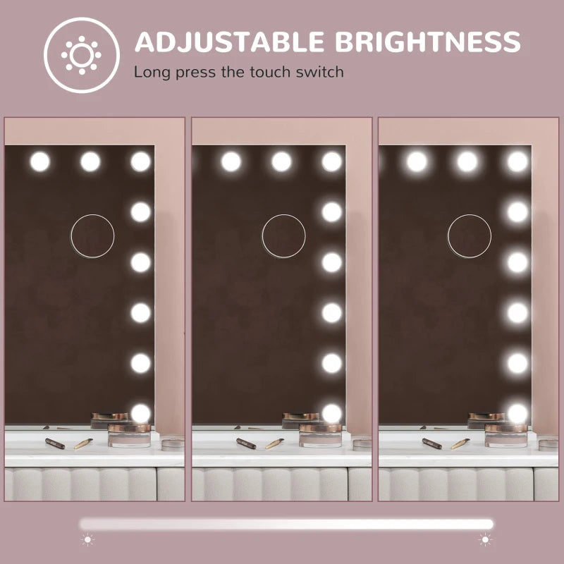 Hollywood Vanity Mirror with Lights, 31.5" x 24.4" Lighted Makeup Mirror with 3 Colour, 10X Magnifying, USB Port, White