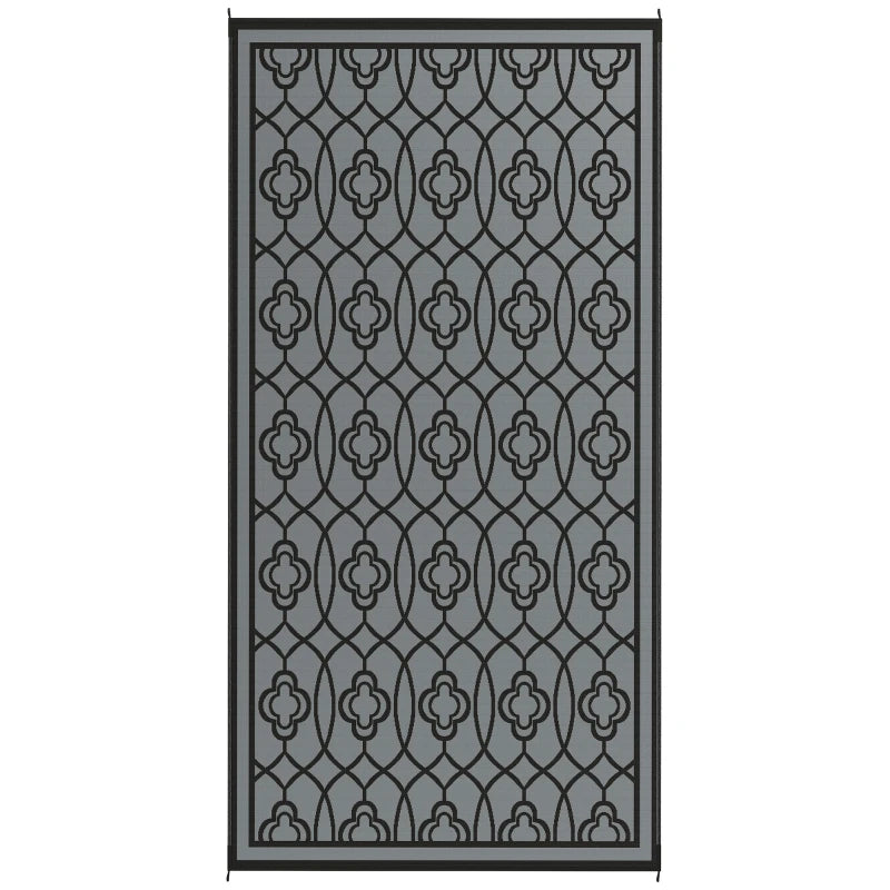 9' x 18' Outdoor RV Rug, Reversible Patio Floor Mat with Carry Bag, Lantern, Black and Grey