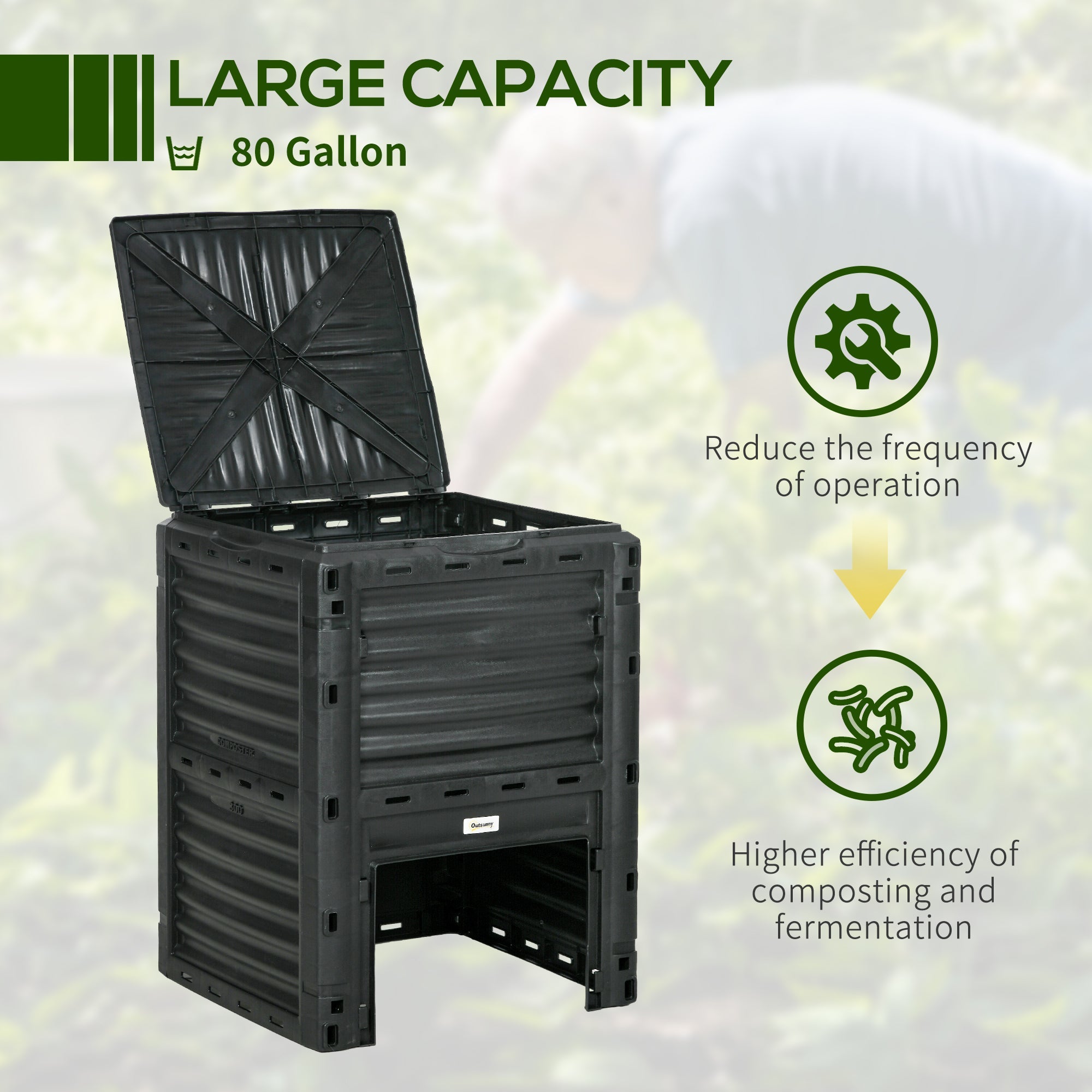 Outsunny Outdoor Compost Bin Garden Container, Fast Creation of Fertile Soil Aerating Compost Box, 80 Gallon, Green 