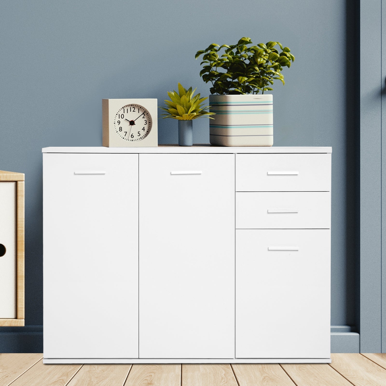 HOMCOM Free Standing Storage Cabinet Console Sideboard Table Entryway Kitchen Organizer Living Room Storage Unit with Drawers White 