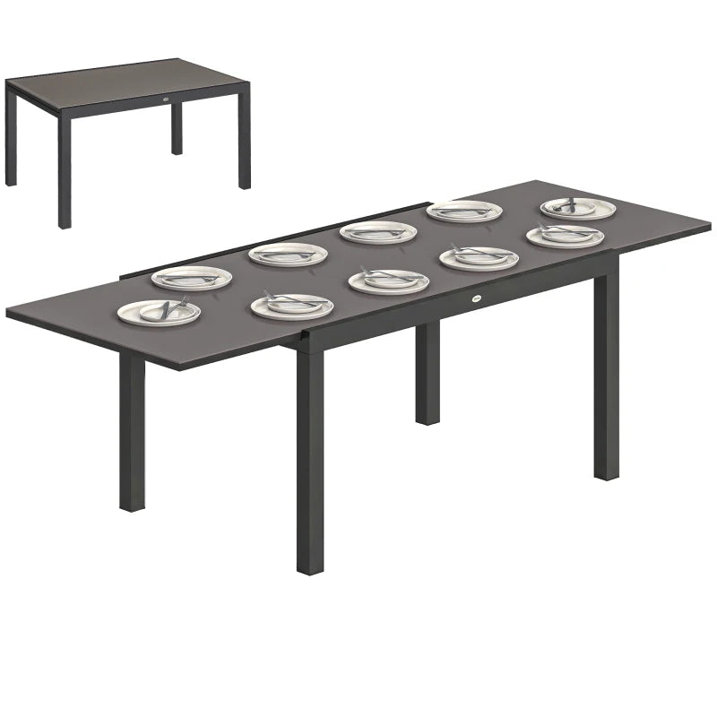Expandable Outdoor Dining Table, 55"-95" Patio Table with Tempered Glass Top and Aluminum Frame, Black