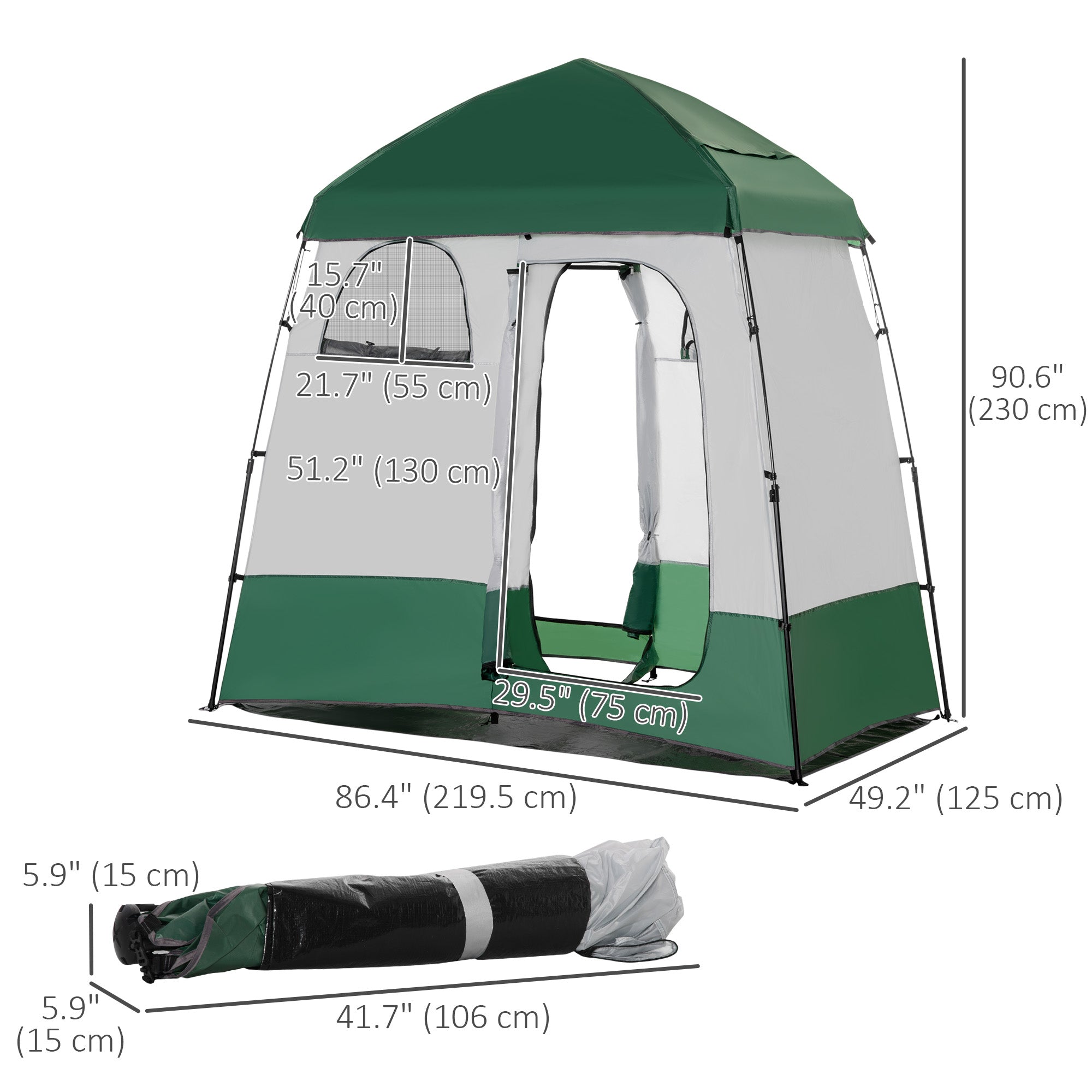 Outsunny Outdoor Portable Pop Up Shower Tent Changing Tent Privacy Enclosure with 2 Rooms, Shower Bag, Floor for Camping, Green 