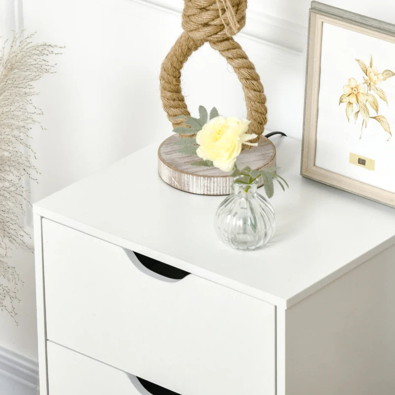 Bedside Table, Modern Nightstand with 3 Drawers, Side End Table with Wood Legs for Living Room, Bedroom, White