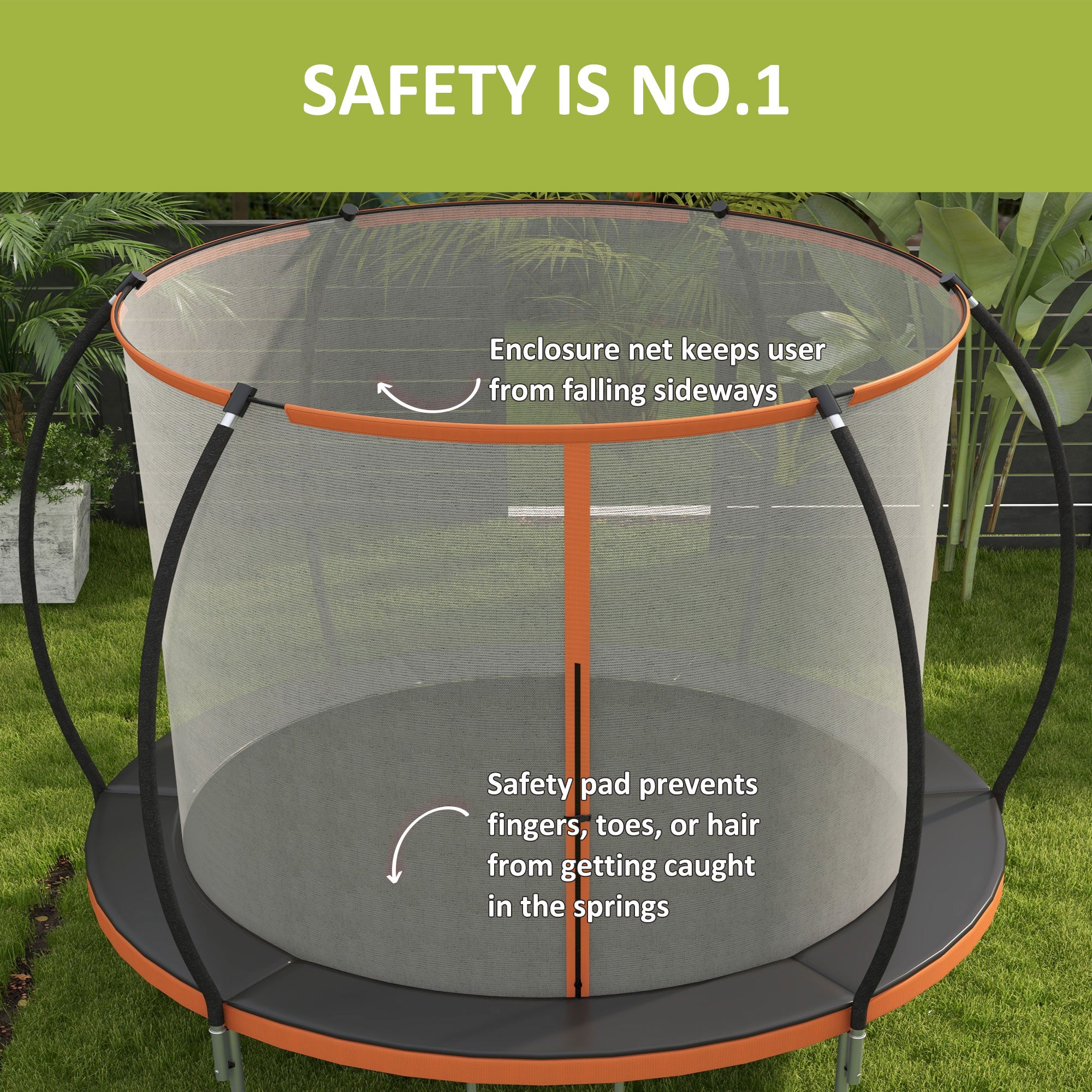 Soozier 8ft Outdoor Trampoline with Enclosure Net and Ladder, Backyard Fitness Trampoline for Teens and Adults 