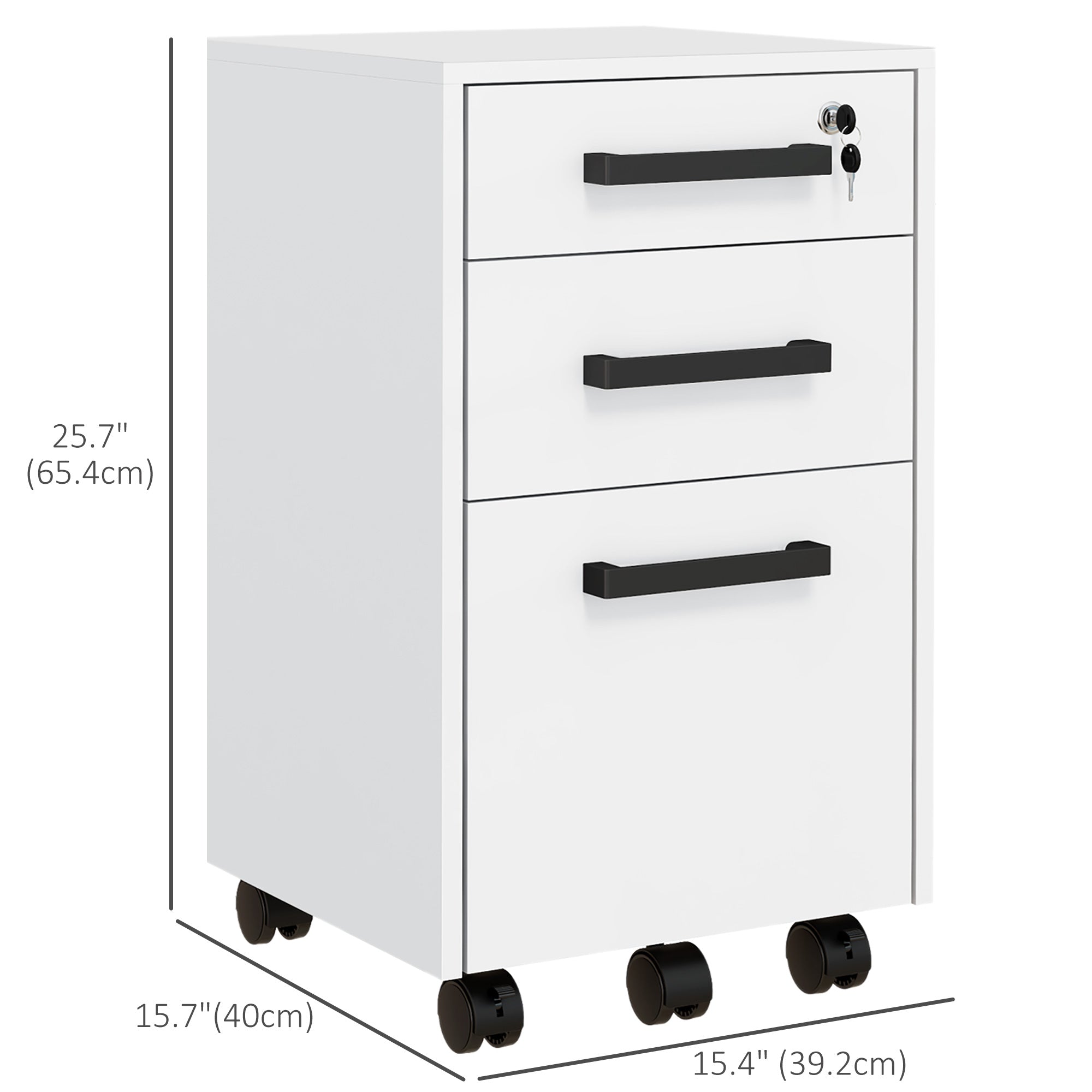 HOMCOM 3-Drawer Lockable File Cabinet Vertical Office Storage with Hanging Bars for A4 Letter Size Documents White 