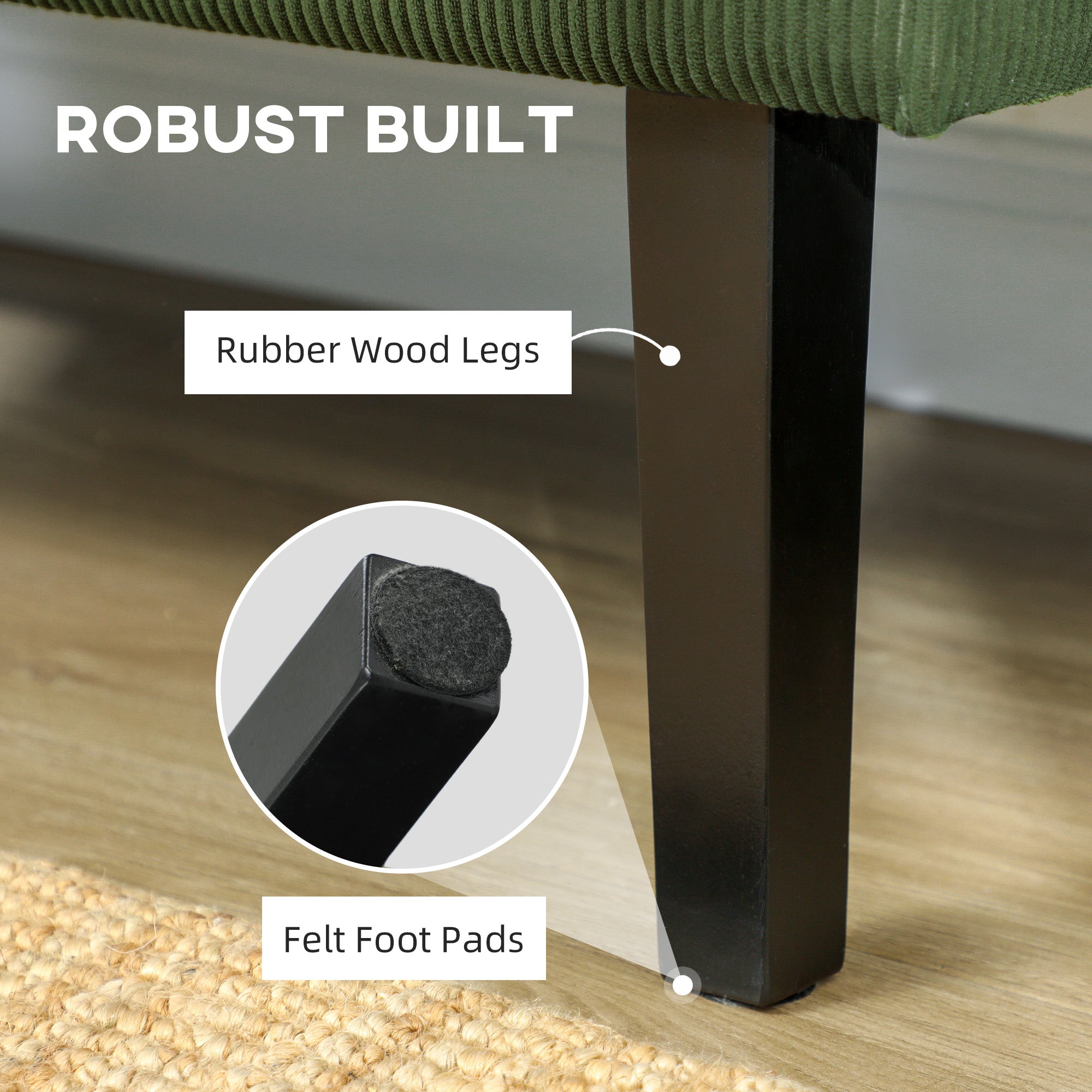 HOMCOM 46.5" Loveseat Couch with USB Ports, Corduroy Love Seat Sofa with Wood Legs for Living Room, Bedroom, Small Space, Green 