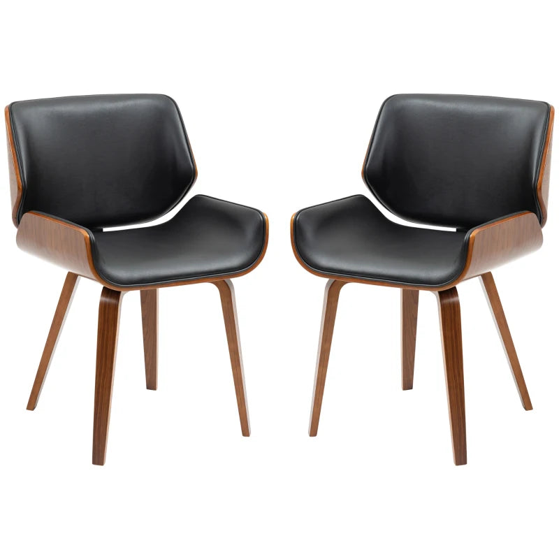 Dining Chairs Set of 2, PU Leather Kitchen Chairs with Upholstered Seats and Solid Wood Legs for Dining Room, Black