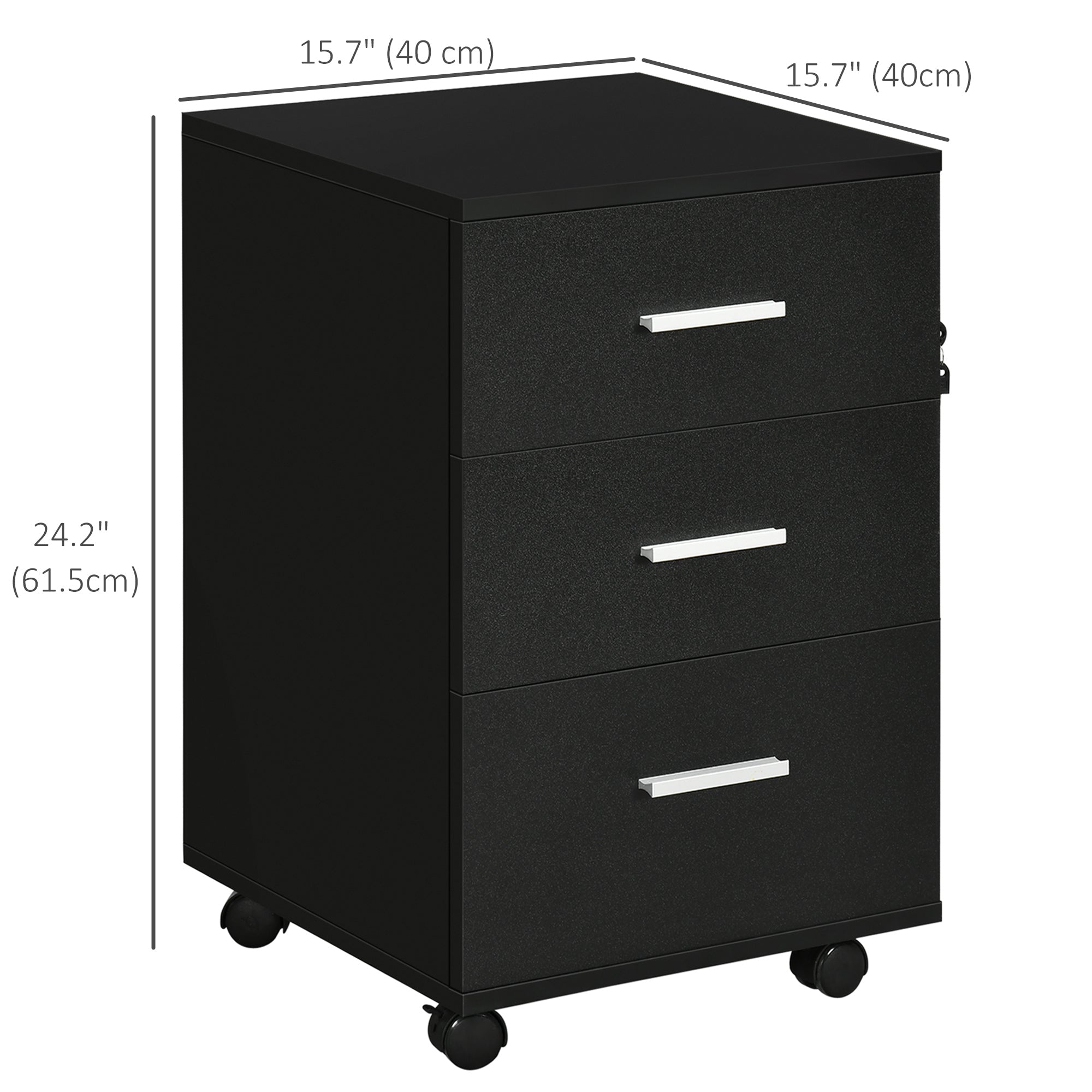 Vinsetto 3 Drawer Mobile Filing Cabinet with Lock and Keys Wheels for Home Office Storage Organizer Black 
