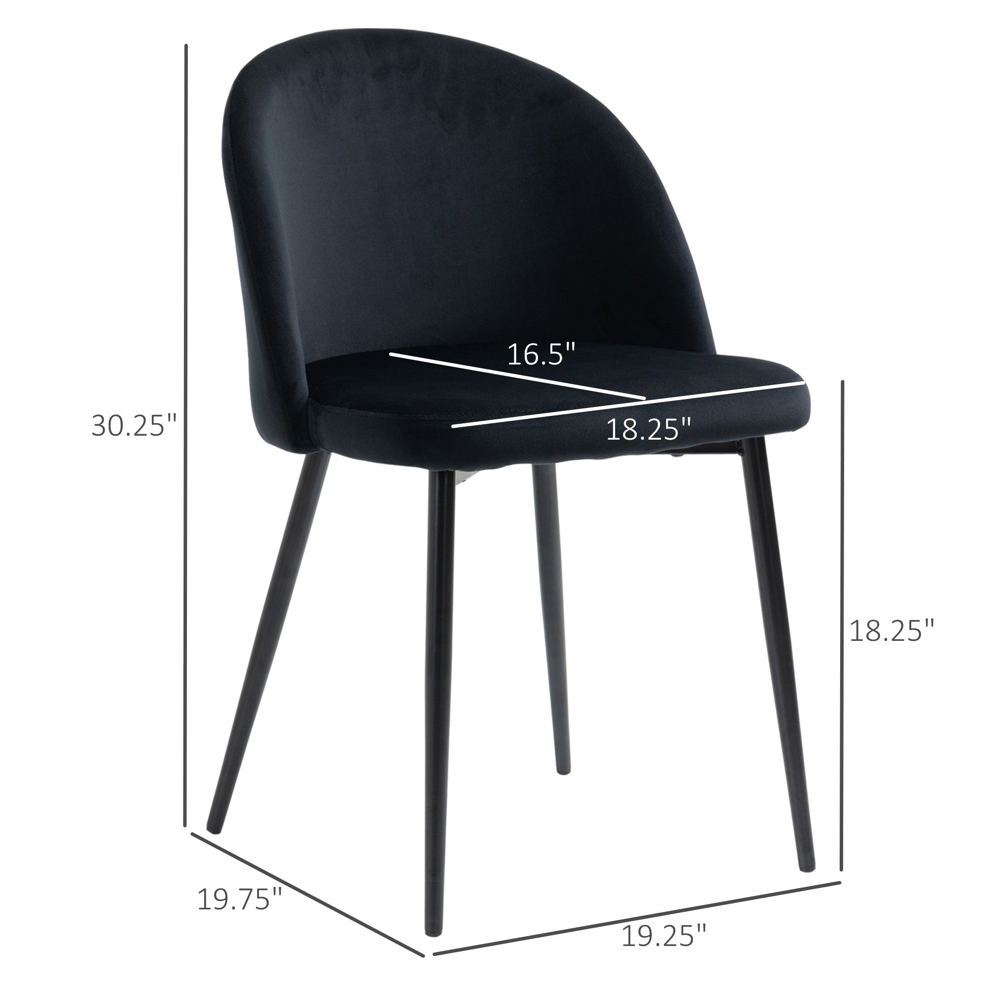 HOMCOM Elegant Dining Chairs Set of 2 Velvet Mid-Back Side Chairs for Dining Room Living Room Black 