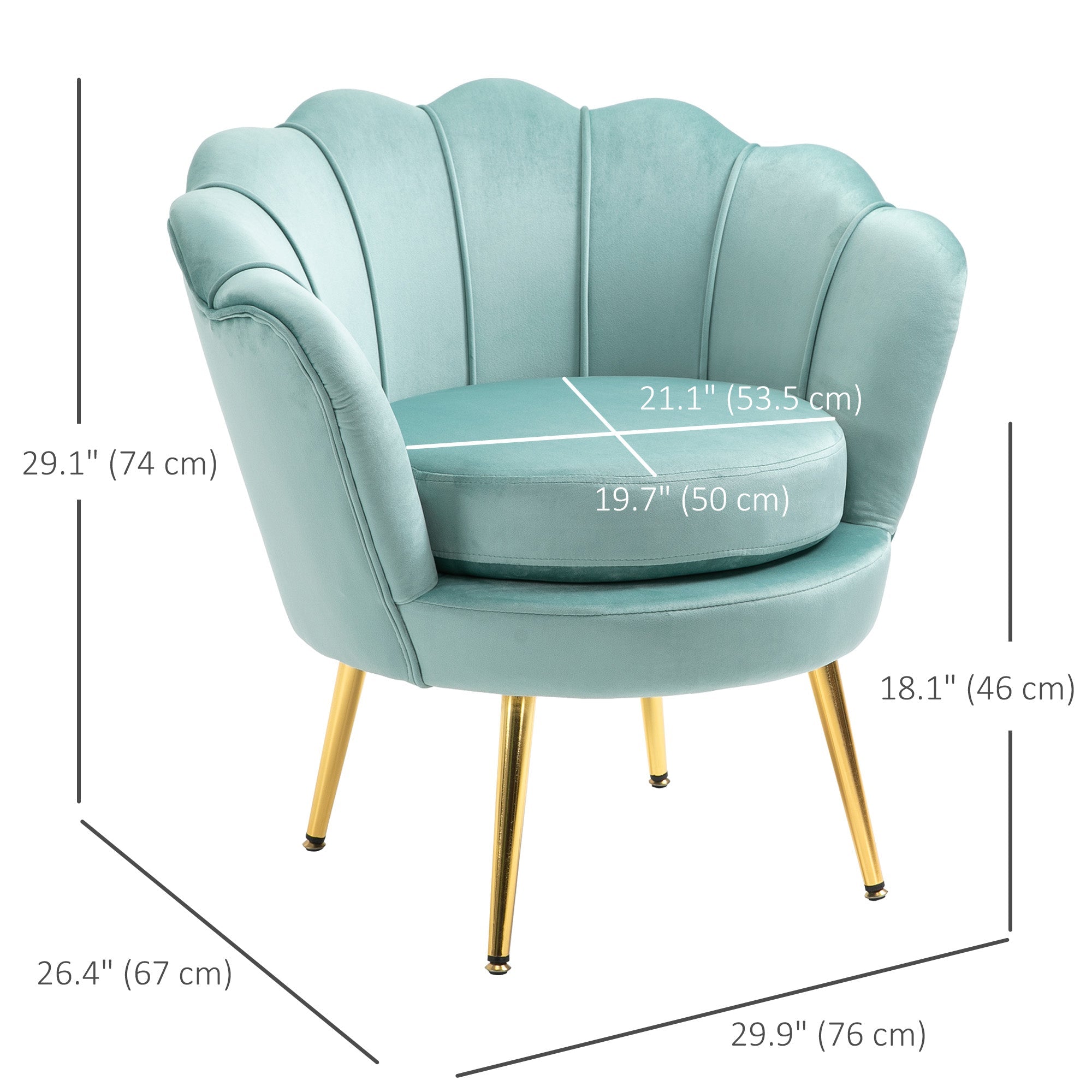 HOMCOM Velvet-Touch Fabric Accent Chair Modern Leisure Club Chair with Gold Metal Legs Green for Bedroom 