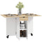 HOMCOM Space Saving Folding Dining Table Set with Storage Oak Drop Leaf Kitchen Table with Drawer Shelves for Small Areas