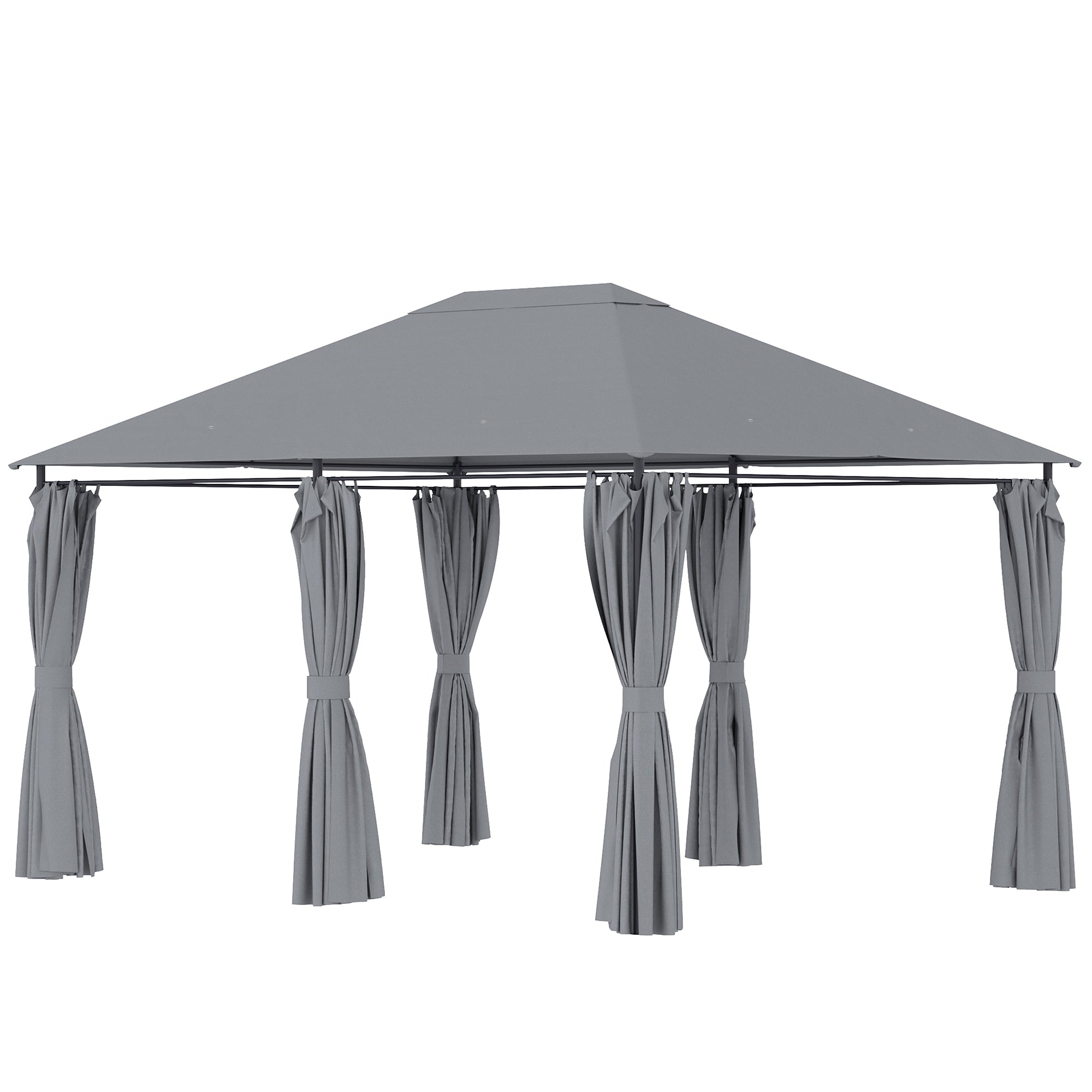 Outsunny 13x10' Steel Patio Gazebo with Soft-top Canopy, Party Tent, 6 Removable Curtains, Drainage Holes, Grey 