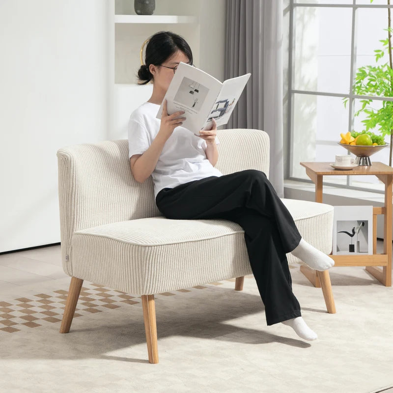 Modern 2 Seater Sofa, Upholstered Two Seater Couch with Rubber Wood Legs, Cream White
