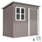 7' x 4' Galvanised Steel Outdoor Storage Shed, Garden Shed with Window, Lockable Wide Door and Air Vents, Warm Grey