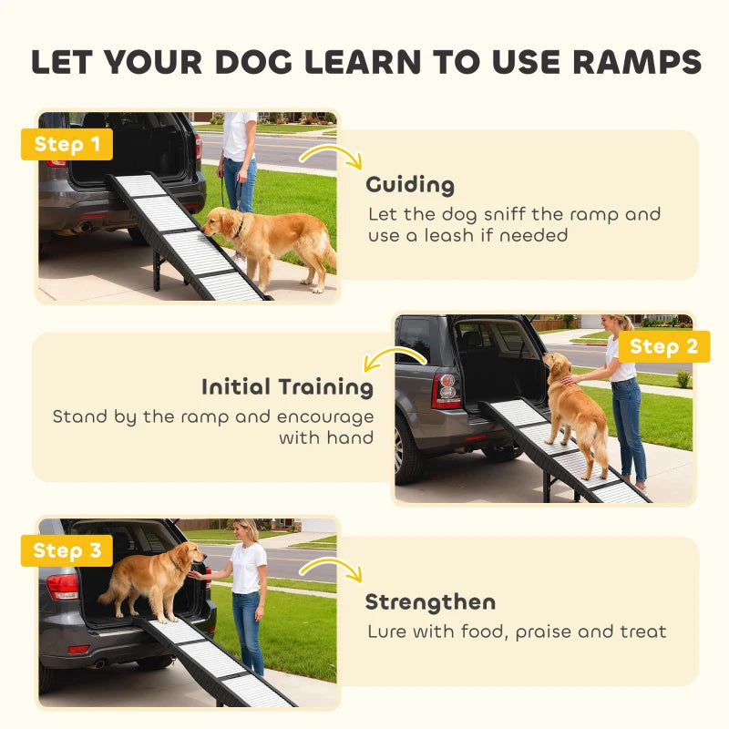 Foldable Dog Car Ramp with Support Leg, Non-Slip TPR Surface, 69" x 15.7", for Small to Large Dogs Up to 220LBS