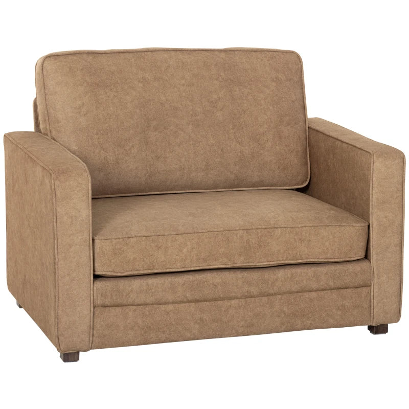 Accent Chair, Velvet-feel Fabric Armchair with Wide Seat, Spring Cushion, Solid Wood legs, Brown