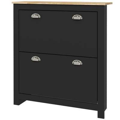 HOMCOM Entryway Shoe Storage Cabinet: 2 Flip Drawers, Adjustable Shelves, 12 Pair Organizer for Hallway, Black 