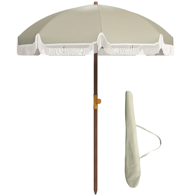 6.2' Beach Umbrella for Travel, Vent, Ruffles, Carry Bag, Portable Outdoor Umbrella for Garden, Light Green