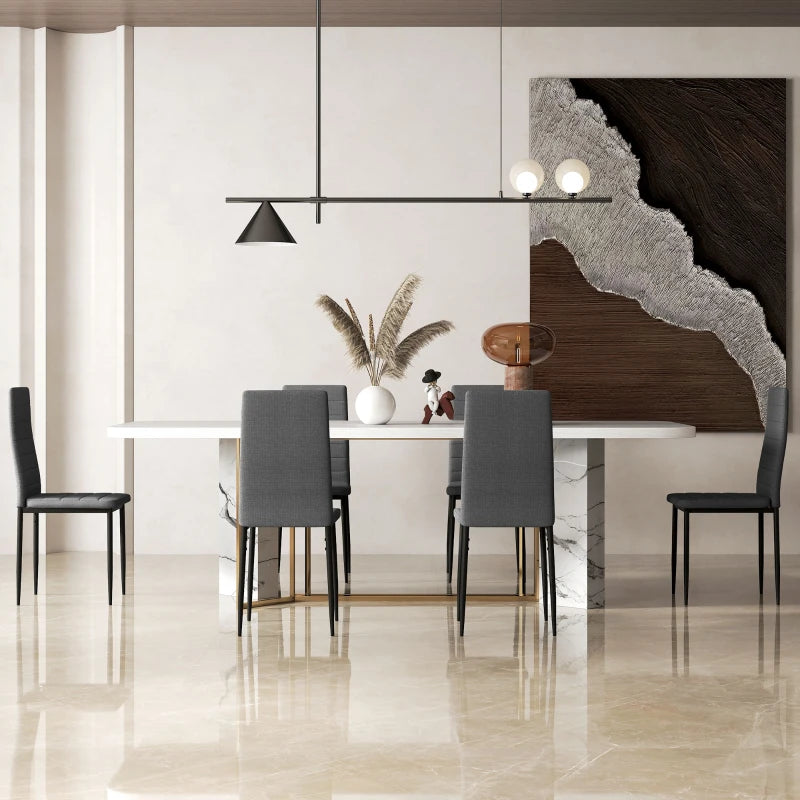 Modern Dining Chairs, Set of 6, High Back Linen Fabric Upholstery and Metal Legs for the Living Room, Home, Grey
