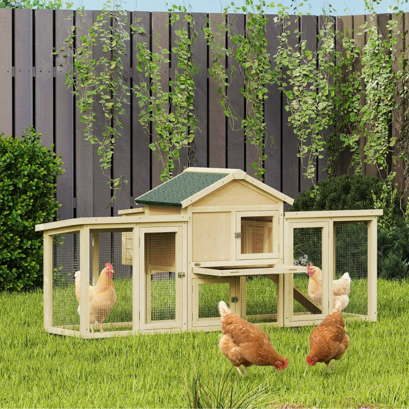 Wooden Chicken Coop, Outdoor Backyard Garden Large Rabbit Hutch with Nesting Box, Run, Ramp, Drawer