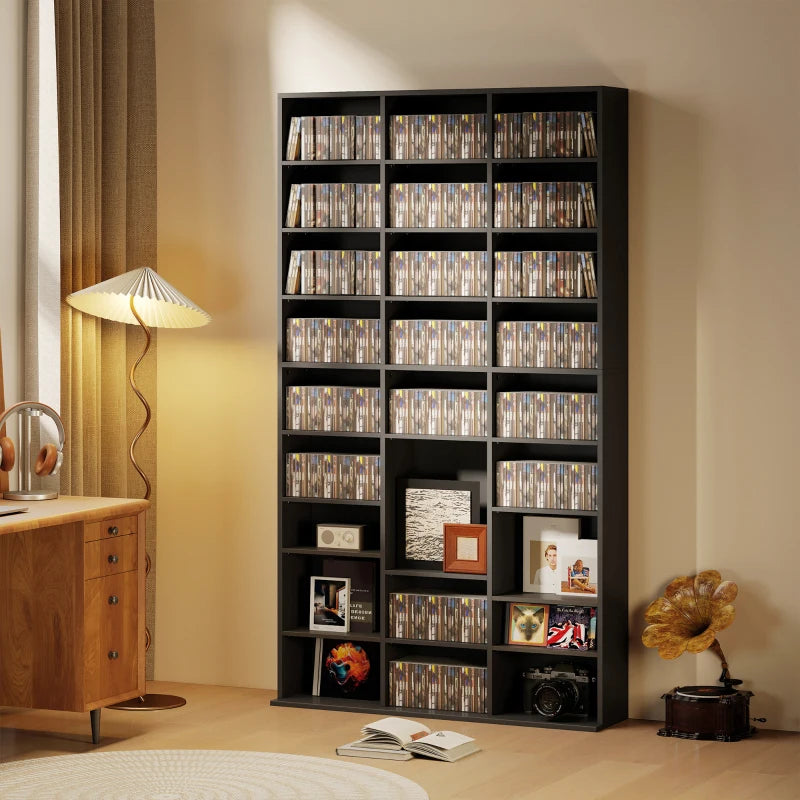 Media Storage Cabinet, 9-Tier DVD Shelf with 21 Adjustable Shelves, Holds 835 CDs, 500 DVDs or 640 Blu-rays, Black