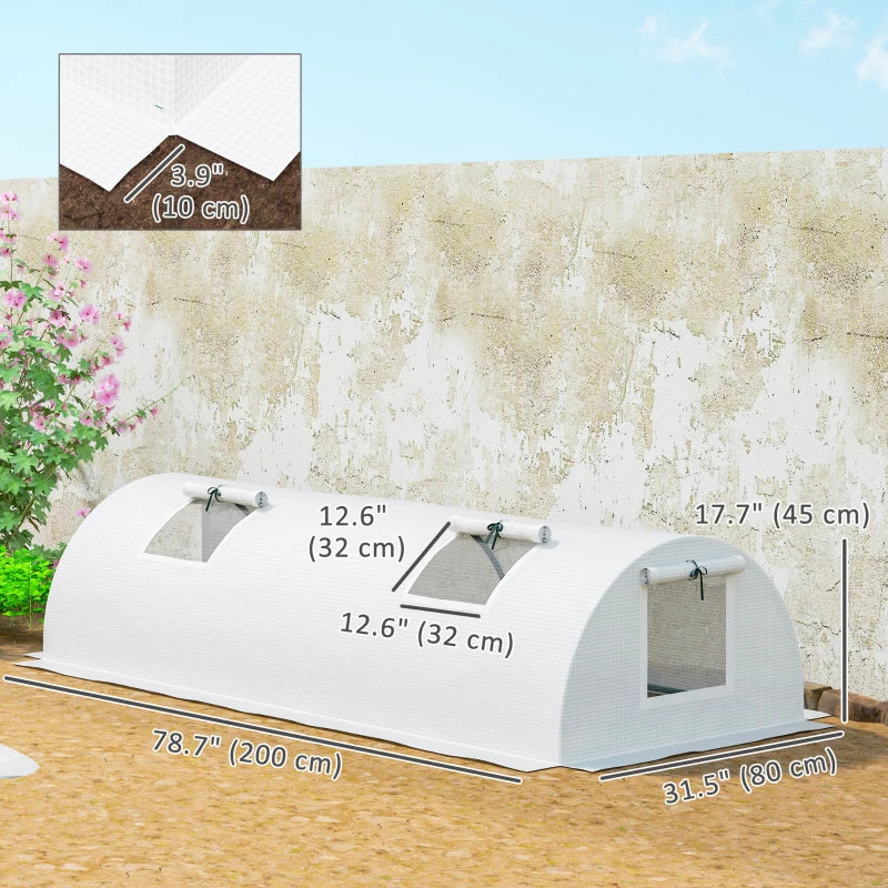 Portable Mini Greenhouse, Tunnel Growing Tent with 5 Mesh Windows and Steel Frame,7' x 3' x 2', White