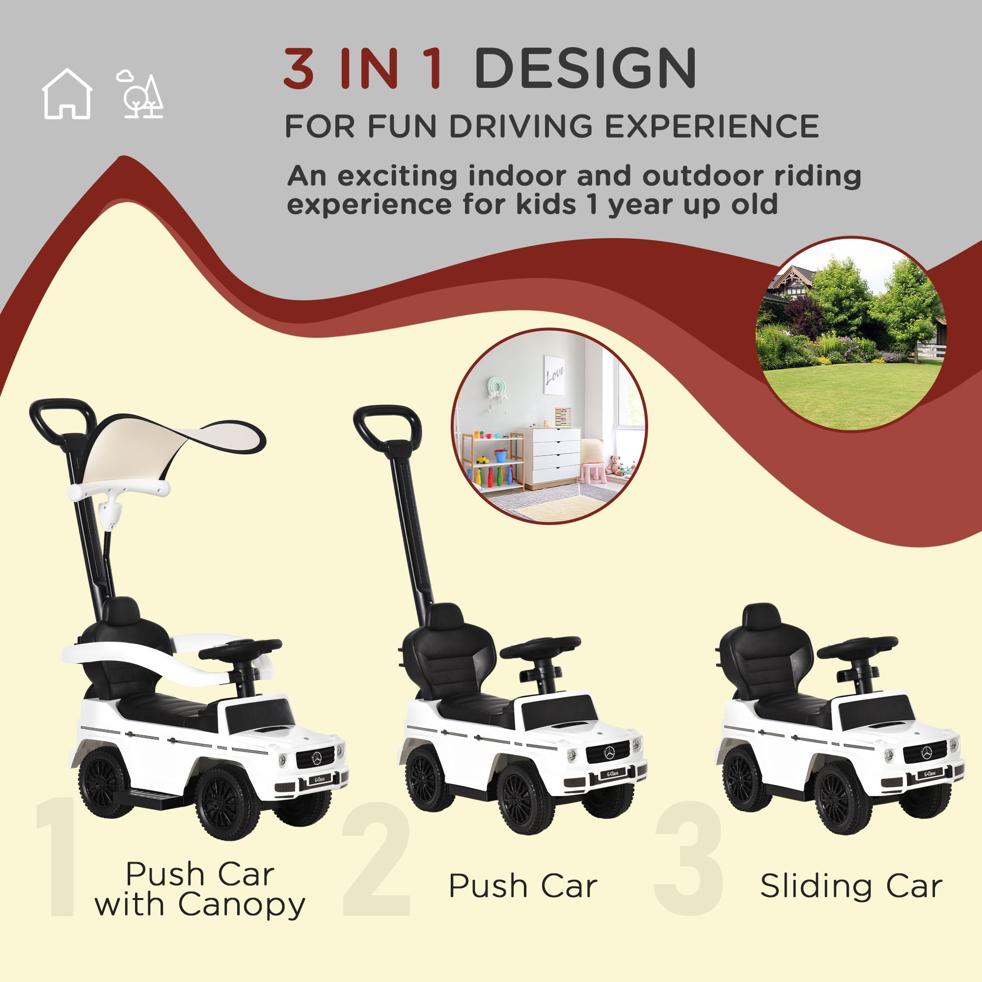Aosom Mercedes-Benz G350 Ride-on Sliding Car Walker Push-Along with Horn Steering Wheel NO POWER Manual Under Seat Storage Design White 