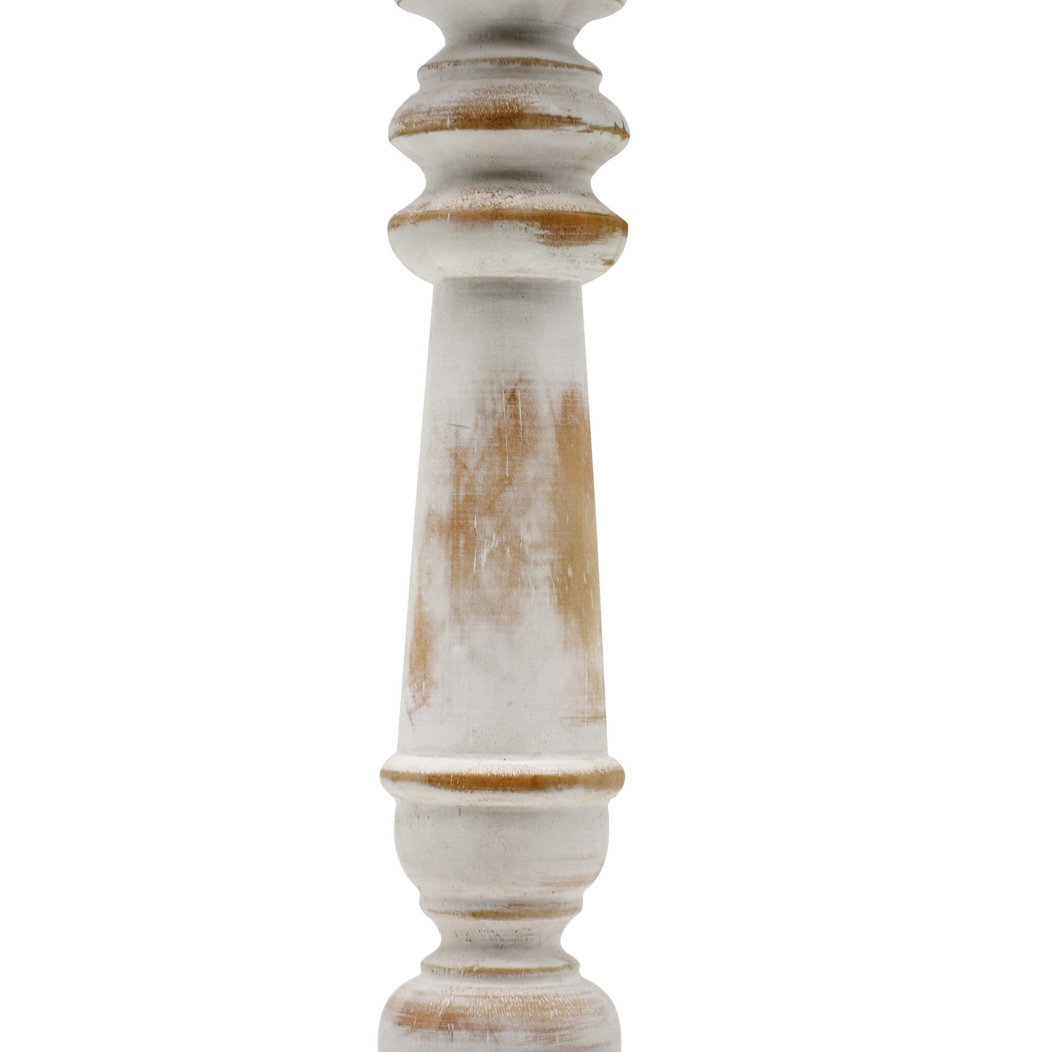 Round Wood Pillar Candle Holder, Antique White 