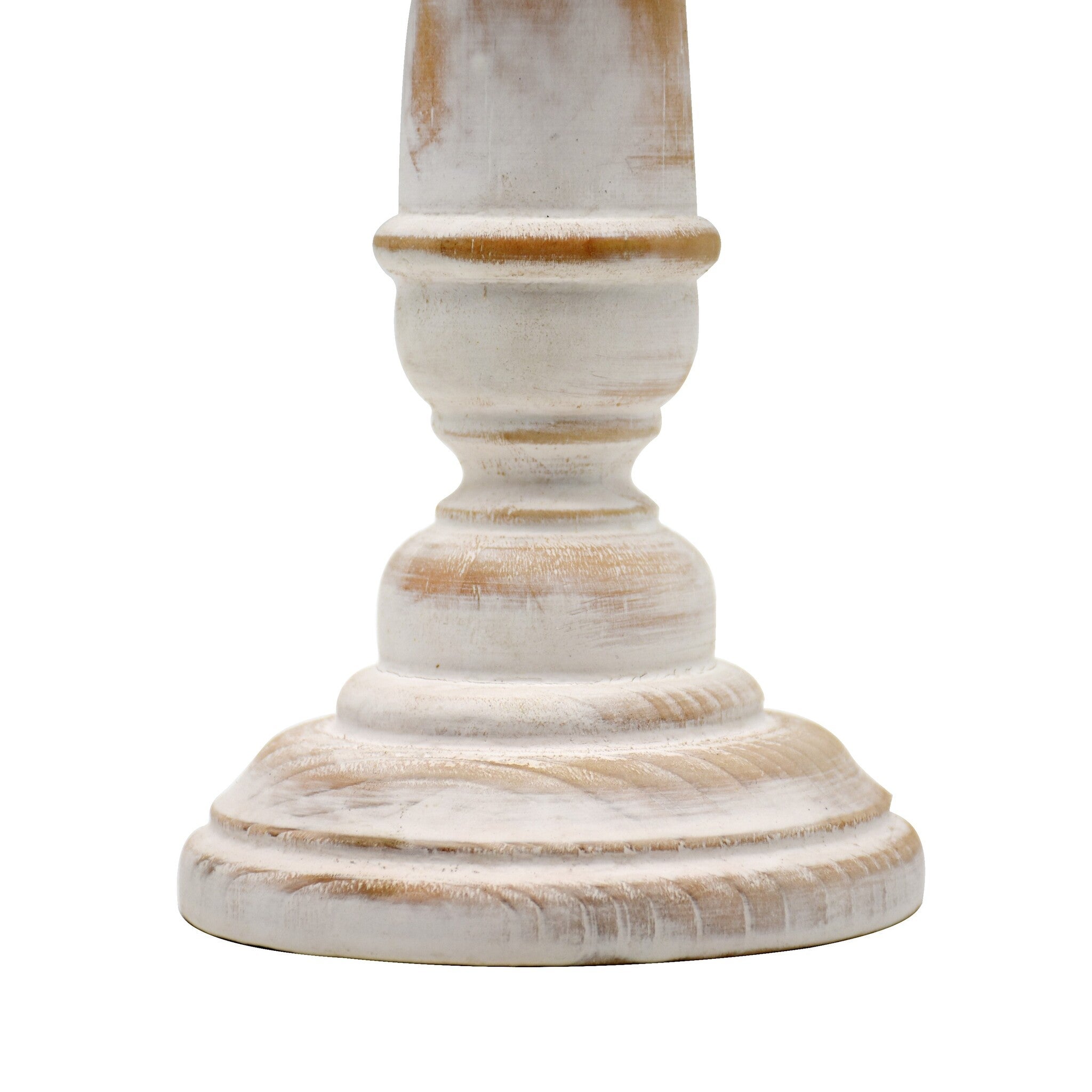 Round Wood Pillar Candle Holder, Antique White 