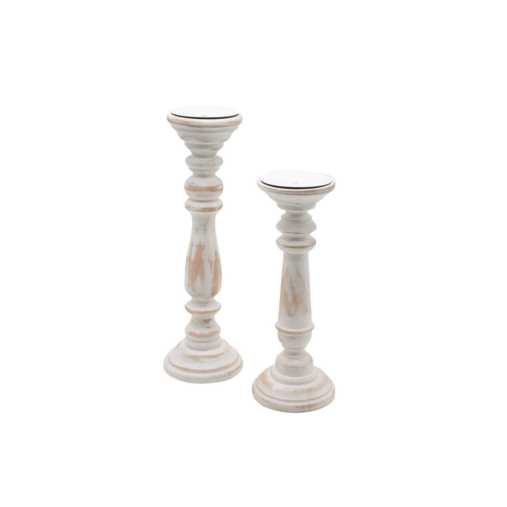 Wood Candle Holder, Antique White 