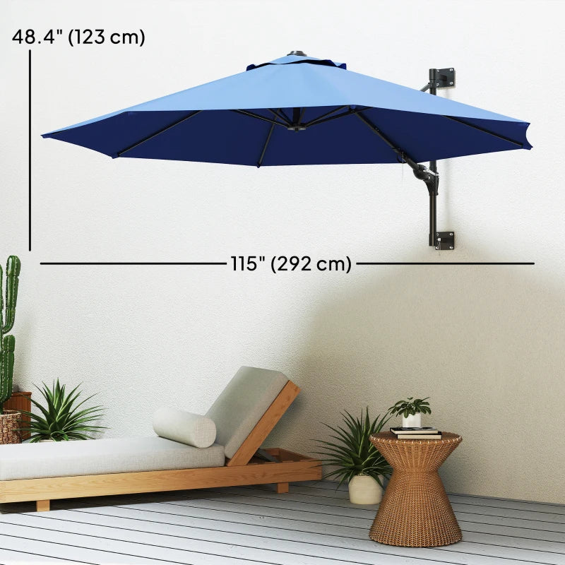 9.6 x 9.6 ft Wall Mounted Umbrella with Rotate, Patio Market Umbrella Parasol for Outdoor with Crank, Dark Blue